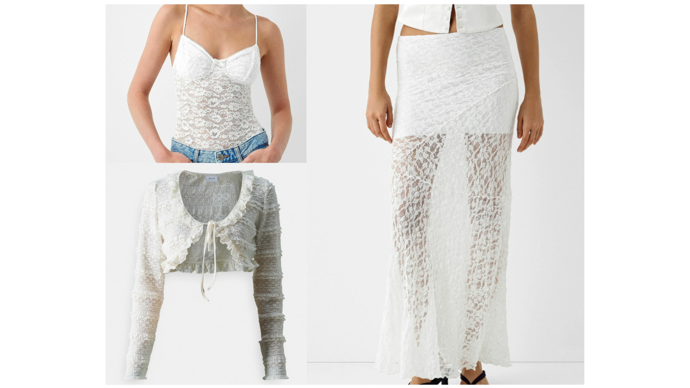 Zabalte se do krajky od hlavy až k patě.

FLORAL - Top, Bershka, 579 Kč. 
VIEDNA - Kardigan, VILA, 780 Kč. 
BLONDE - Maxi sukně, Bershka, 699 Kč. 

 
