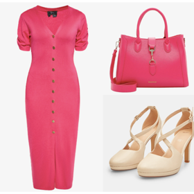 Růžový outfit á la Charlotte.

Pletené šaty, faina, 3031 Kč. 
SHOPPER BENITA - Kabelka, Emily & Noah, 1399 Kč. 
Klasické lodičky, Bata, 1599 Kč. 
