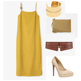 Krásně sladěný outfit á la Miranda. 

REGULAR FIT MIDI WITH MIXED ACCESSORIES - Ipekyol, Denní šaty, 4250 Kč. 
NOA - Pásek, Victoria Hyde, 1499 Kč. 
Lodičky na vysokém podpatku, Wojas, 2999 Kč. 
AYA PURSE - PSANÍČKO, BY MALENE BIRGER, 3840 Kč. 
Náramek, Answear Lab, 859 Kč. 
 
