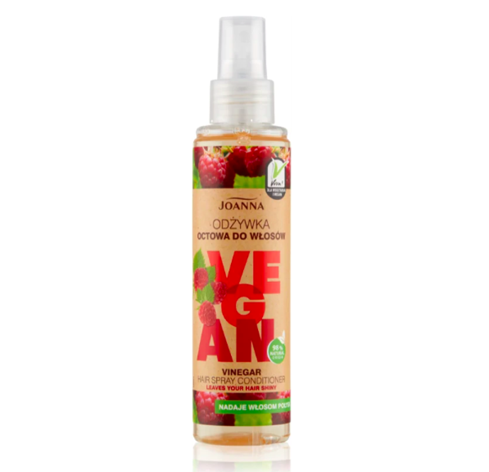 Vegan Raspberry Vinegarkondicionér ve spreji pro lesk a hebkost vlasů, Joanna, 58 Kč. 
