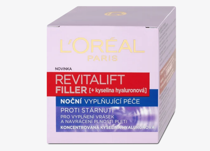 Revitalift Filler [HA] noční krém proti vráskám obsahuje kyselinu hyaluronovou, která vyplňuje vrásky a pomáhá tak navrátit pleti její mladistvý vzhled. Složení s extraktem z rostlin pomáhá minimalizovat viditelnost vrásek a bojuje proti známkám stárnutí pleti. Okamžitě po probuzení bude pleť citelně hydratovaná a svěží. 379 Kč
