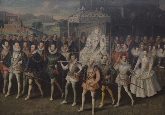 Obraz průvodu, kolem roku 1600, zobrazující Alžbětu I. nesenou svými dvořany
