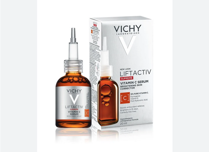 Liftactiv Supreme Vitamin C Sérum obsahuje průlomovou kombinaci 15% vitaminu C, vitaminu E, borovicových polyfenolů a kyseliny hyaluronové. Posiluje antioxidační obranyschopnost pokožky pro jasnější zdravě vypadající pleť. 675 Kč
