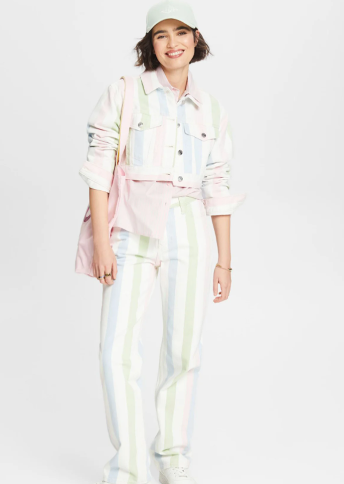 Džínová crop bunda s barevnými pruhy, Esprit, 1760 Kč

