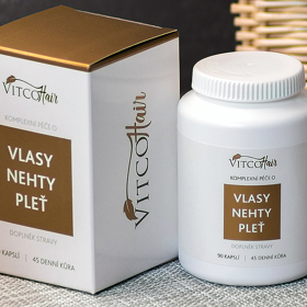 Doplněk stravy pro vlasy, nehty i pleť, VitcoHair, 739 Kč. 
