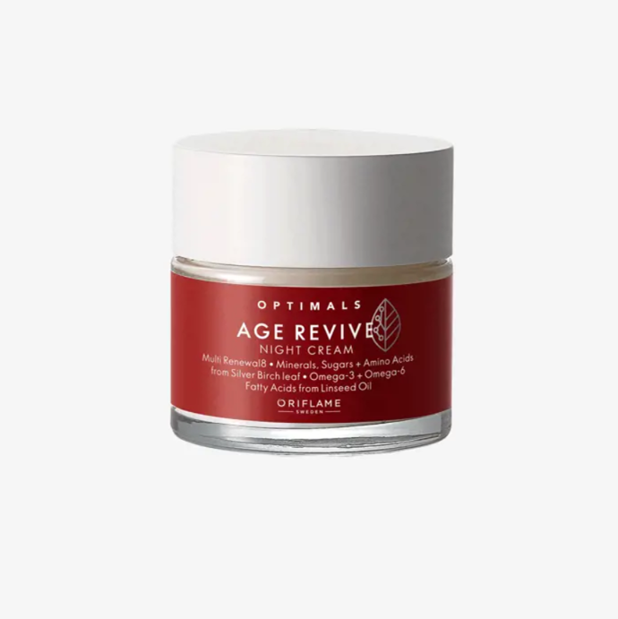 Omlazující noční krém Oriflame Optimals Age Revive, s vyživujícími omega-3 a omega-6 mastnými kyseliny, 199,90 Kč
