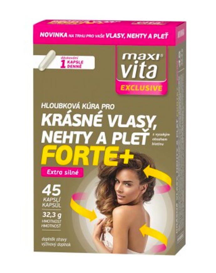 Maxi Vita Exclusive Krásné vlasy, nehty a pleť
Hloubková kúra pro krásné vlasy, nehty a pleť v jedné kapsli denně. Řešte svůj vzhled chytře pomocí silné dávky 15 účinných látek zajišťujících správnou výživu vašich vlasů, nehtů a pokožky.
Cena: 190 Kč
Maxi Vita Exclusive Krásné vlasy, nehty a pleť
Hloubková kúra pro krásné vlasy, nehty a pleť v jedné kapsli denně. Řešte svůj vzhled chytře pomocí silné dávky 15 účinných látek zajišťujících správnou výživu vašich vlasů, nehtů a pokožky.
Cena: 190 Kč