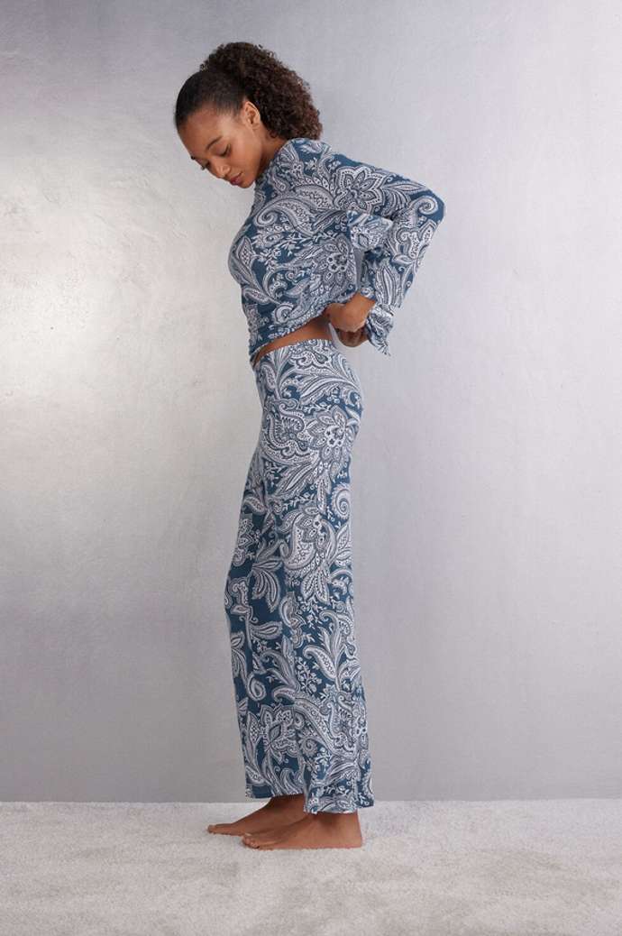 Dlouhé kalhoty z bambusové viskózy Flower Paisley, 1149 Kč
