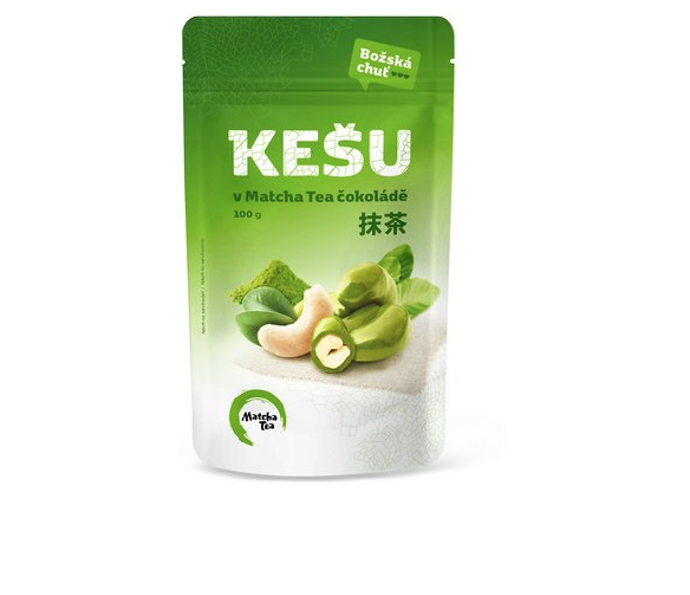 Kešu oříšky zalité bílou čokoládou s čajem matcha. 89 Kč
