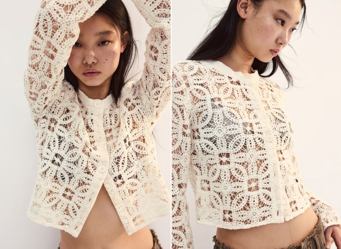 Propínací háčkovaný svetřík, H&M, 579 Kč
Propínací háčkovaný svetřík, H&M, 579 Kč