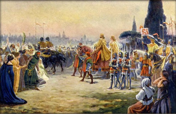 Karlovou nejoblíbenější manželkou byla údajně Anna Svídnická. I ta mu ale zemřela. Karel IV. a Anna Svídnická vjíždějí roku 1355 do Říma
