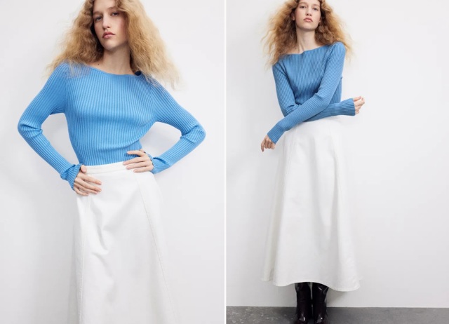 Top z žebrovaného úpletu s lodičkovým výstřihem, H&M, 479 Kč
