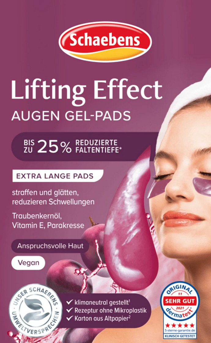 Oční polštářky Lifting Effect jsou perfektní péčí o náročné oční okolí. Složení s olejem z hroznových jader, Q10 a řeřichou pomáhá vyhladit první linky a vrásky a pomáhá zajistit mladistvý vzhled. Navíc kyselina hyaluronová intenzivně hydratuje pokožku. Tmavé kruhy a otoky jsou redukovány a oční okolí vypadá probuzeně, svěže a upraveně. 34,90 Kč
