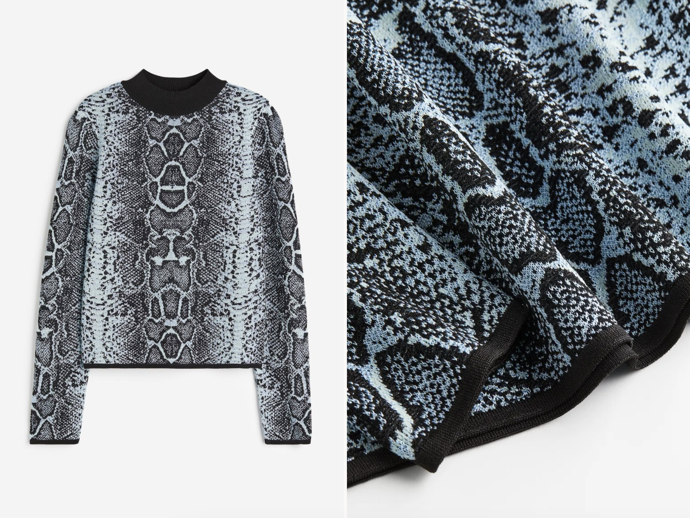 Svetr z žakárového úpletu, vzor hadí kůže, H&M, 399 Kč
