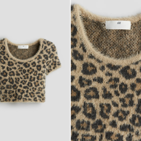 Top z huňatého úpletu, leopardí potisk, H&M, 479 Kč
