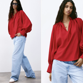 Haleka s balonovým rukávem, červená, H&M, 479 Kč
