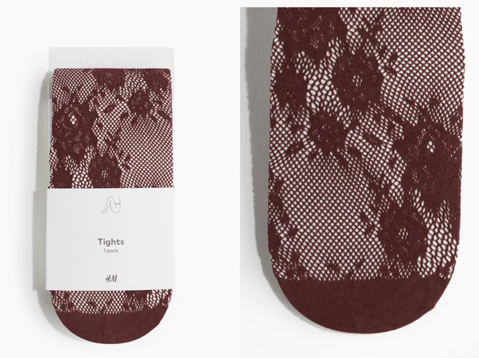 Krajkové punčocháče, vínová (také černá a bílá), H&M, 359 Kč
