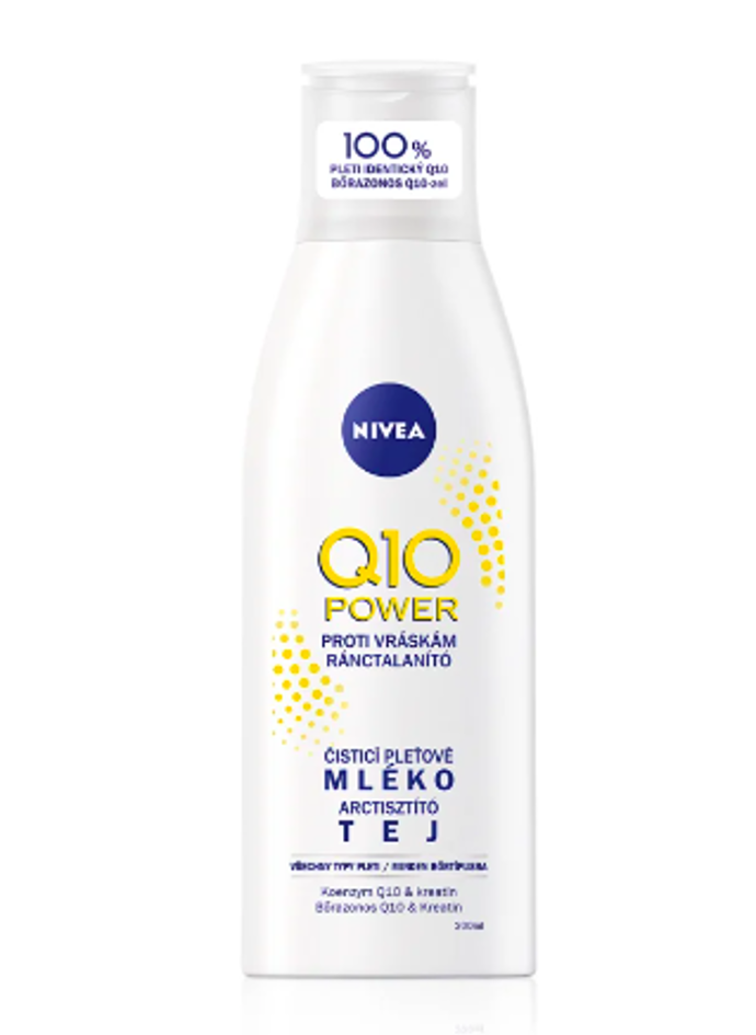 Čisticí pleťové mléko proti vráskám s Q10, Nivea (200 ml, 160 Kč)

Příjemná textura se krásně roztírá a s pomocí tampónku odstraníte jednoduše zbytky líčidel a dalších nečistot. Tento produkt je bez parfemace a je vhodný i pro suchou a citlivou pleť.
