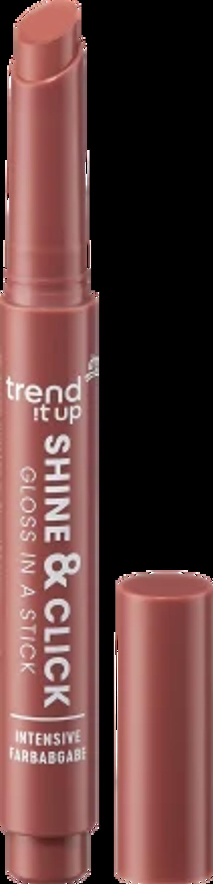 Lesk na rty Shine & Click 020 Cinnamon Brown, trend !t up, prodává DM, 99 Kč

