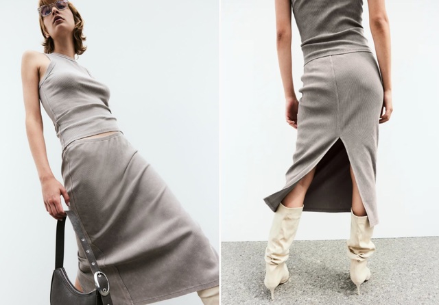Žebrovaná pouzdrová sukně, H&M, 359 Kč
