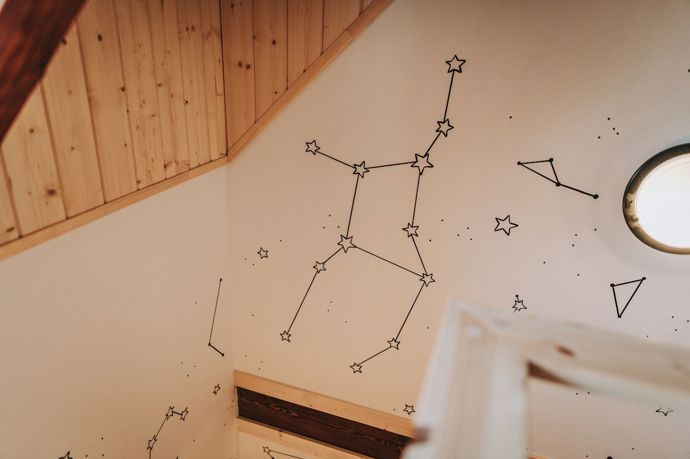 Při usínání pod hvězdami můžete obdivovat souhvězdí jako Orion a Polárku.
