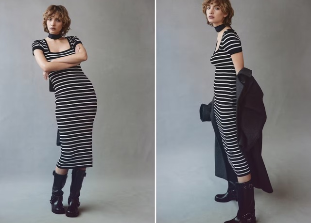 Midi šaty z žebrovaného úpletu, H&M, 549 Kč
