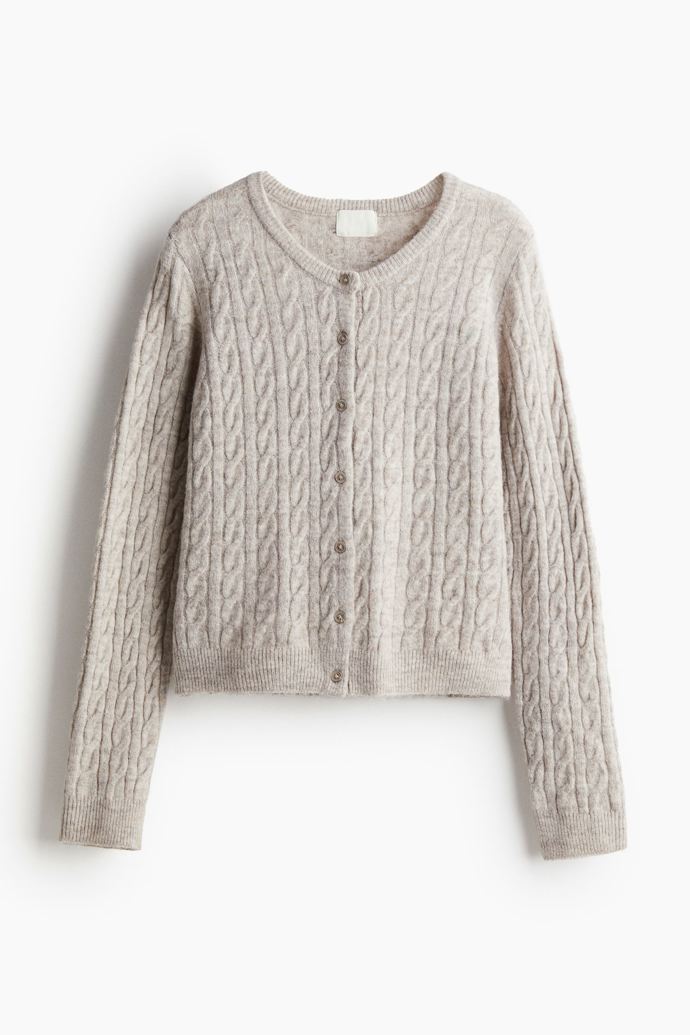 Propínací svetr s copánkovým vzorem, H&M, 599 Kč
