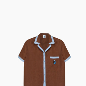 Košile s krátkým rukávem Garrick Embroidered Linen Short-sleeved Shirt in Brown, Sleeper, 165 eur
