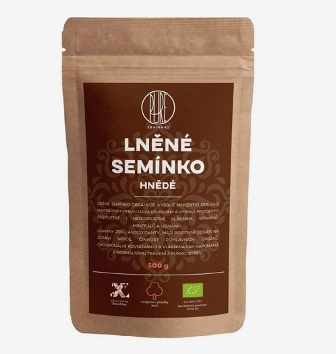 Lněné semínko je oznažováno za superpotravinu s typickou oříškovou chutí. Pure lněná semínka jsou v certifikované BIO kvalitě a je tak zajištěno, že při jejich pěstování nebyly použity žádné pesticidy ani jiné škodlivé látky. Semínko je bohatým zdrojem omega-3 mastných kyselin, konkrétně kyseliny alfa linolenové. Dokonce mají nejvyšší obsah kyseliny alfa-linolové na světě. Dále obsahují rozpustnou i nerozpustnou vlákninu, která podporuje zdraví trávicího traktu a střevního mikrobiomu. 68 Kč

 
