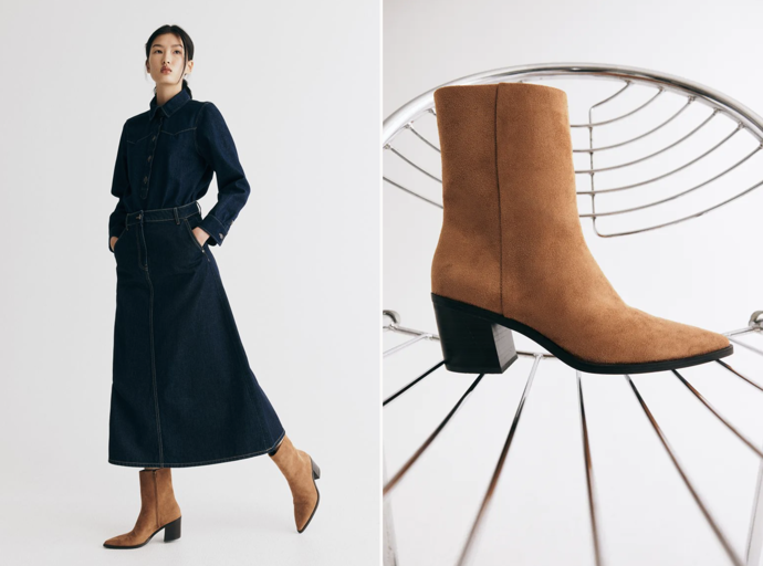 Špičaté kotníkové kozačky, tmavě béžová a černá, H&M, 1 069 Kč Tmavě béžová
