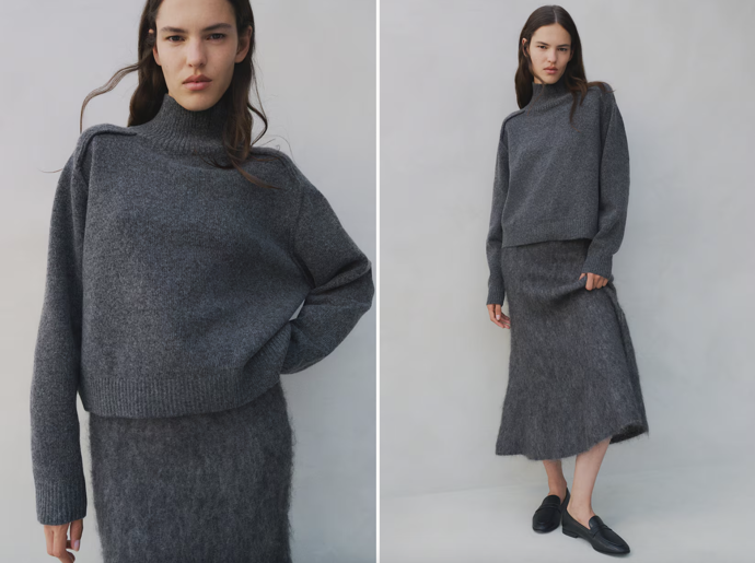 Svetr s vysokým límcem, tmavě šedá, šedobéžová a krémová,  H&M, 719 Kč
