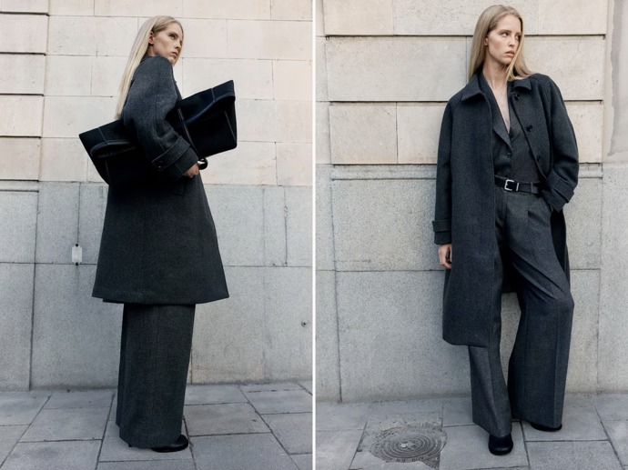 Kabát ke kolenům, tmavě šedá a hnědá, H&M, 1 459 Kč

