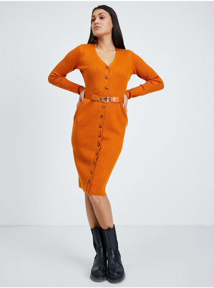 Oranžové pouzdrové svetrové šaty Guess Lena, 2 809 Kč
