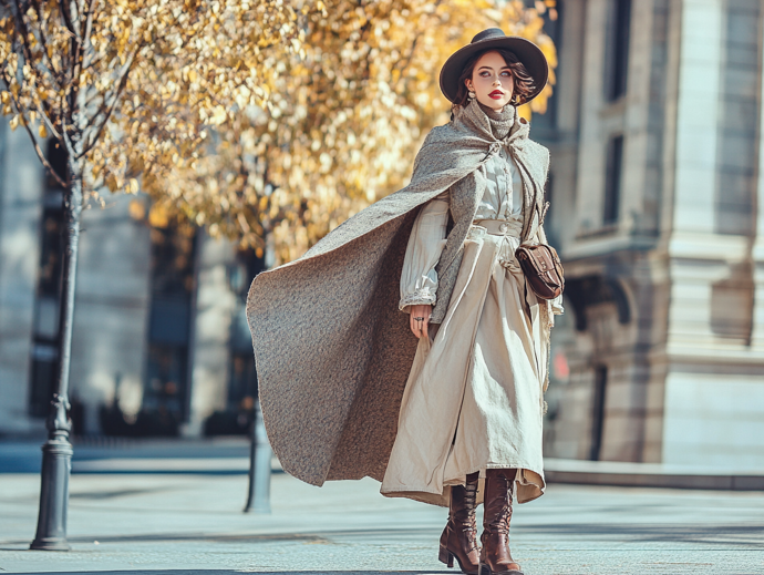 Dlouhá pelerína je elegantním kouskem ženského šatníku. Ideální je do města, hlavně k šatům a sukním.
