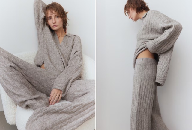 Kalhoty s copánkovým vzorem, H&M, 768 Kč
