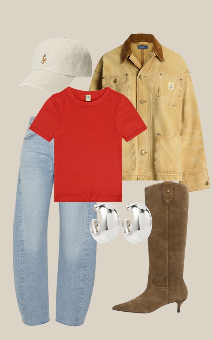 Barn jacket, semišové kozačky a výrazné náušnice jsou skvělou kombinací na každý den. 
