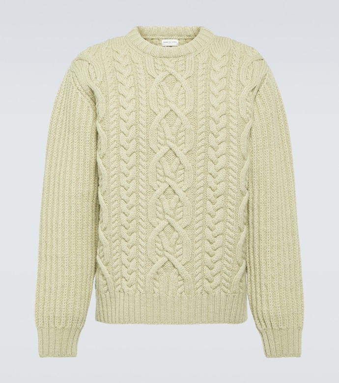 Pletený svetr s copánkovým vzorem Cable-knit wool sweater, Dries Van Noten, 775 eur
