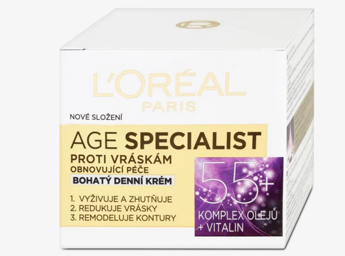 Age Specialist obnovující denní krém proti vráskám díky obsaženému komplexu olejů a Floroglucinolu dodává pleti potřebnou výživu, aby ji tak ochránil před vysycháním. Na pleť dále působí trojím účinkem: Napomáhá ve zmírnění množství vrásek i jejich hloubky a délky, dále pozitivně působí na obnovenou viditelnost kontur pleti, která bývá se zvyšujícím se věkem ohrožená. 159 Kč
Age Specialist obnovující denní krém proti vráskám díky obsaženému komplexu olejů a Floroglucinolu dodává pleti potřebnou výživu, aby ji tak ochránil před vysycháním. Na pleť dále působí trojím účinkem: Napomáhá ve zmírnění množství vrásek i jejich hloubky a délky, dále pozitivně působí na obnovenou viditelnost kontur pleti, která bývá se zvyšujícím se věkem ohrožená. 159 Kč