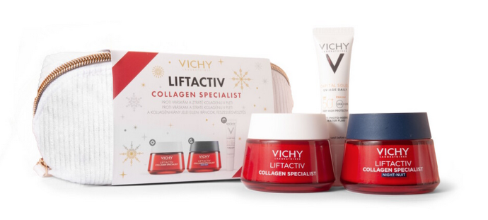 Dárkové balení Vichy obsahuje produkty zvyšující pevnost a pružnost pleti: denní krém pro korekci ztráty kolagenu, noční krém chránící pleť před působením agresivních činitelů a jako dárek 15 ml fluid na bázi vody proti fotostárnutí. 1700 Kč
Dárkové balení Vichy obsahuje produkty zvyšující pevnost a pružnost pleti: denní krém pro korekci ztráty kolagenu, noční krém chránící pleť před působením agresivních činitelů a jako dárek 15 ml fluid na bázi vody proti fotostárnutí. 1700 Kč
