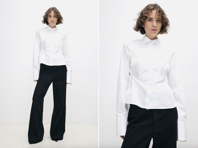 Popelínová smokingová košile, bílá, H&M, 1 899 Kč
