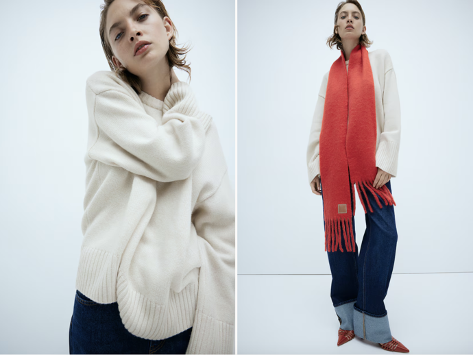 Oversized svetr z kašmírové směsi, bílá, H&M, 2 999 Kč
