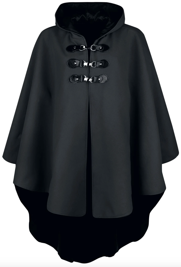 Černý plášť s kapucí, Pelerína černá, Gothicana by EMP, 2 450 Kč
