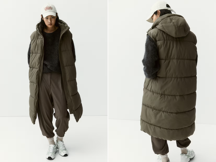Vatovaná vesta s kapucí, různé barvy, H&M, 959 Kč
