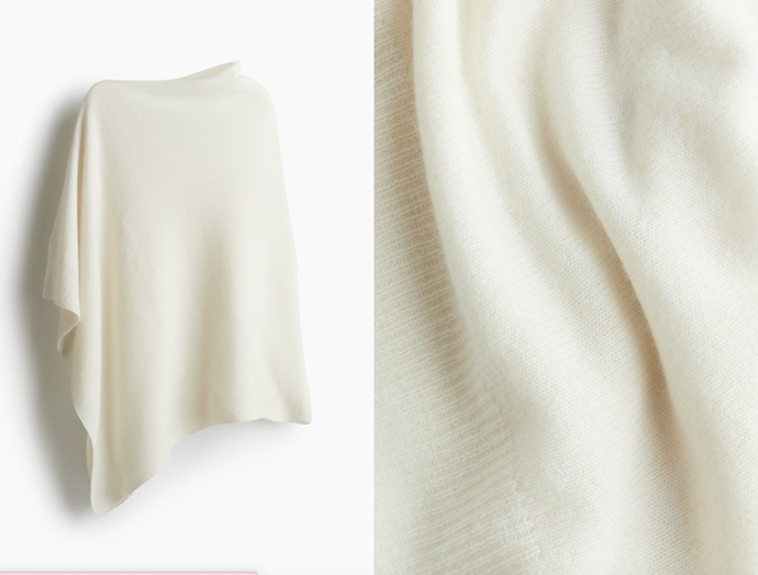 Jemně pletené pončo z kašmírové směsi, bílá, H&M, 1 459 Kč
