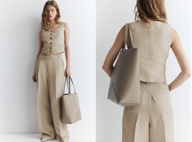 Taška shopper, tmavě béžová, H&M, 479 Kč
