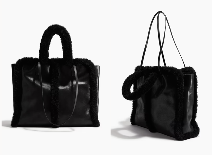 Taška shopper s chlupatými lemy, černá, H&M, 959 Kč
