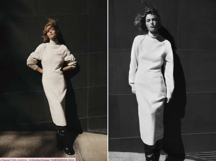 Pletené šaty bodycon, krémová, šedobéžová a šedá, H&M, 959 Kč
