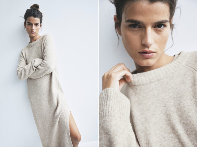 Pletené dlouhé šaty, vel. XL - světle béžové, H&M, 839 Kč 
