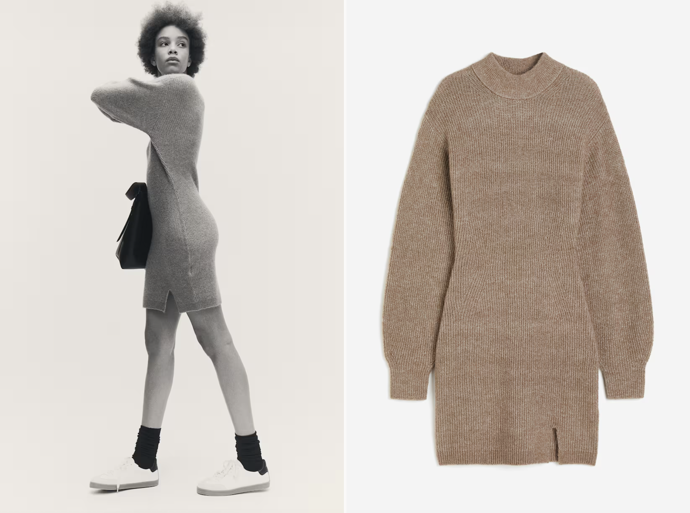 Pletené šaty s vysokým límcem, vel. XL, béžová, H&M, 719 Kč
