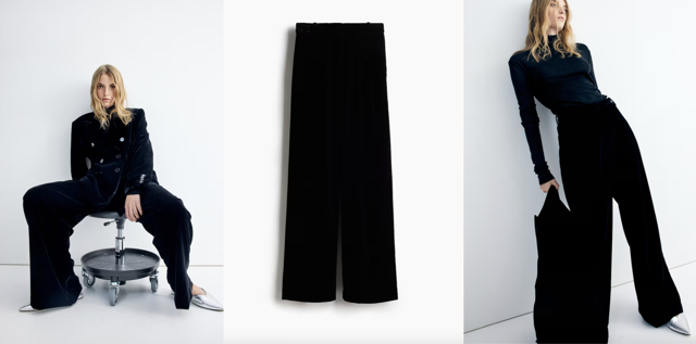 Široké sametové kalhoty, černá, H&M, 1459 Kč
